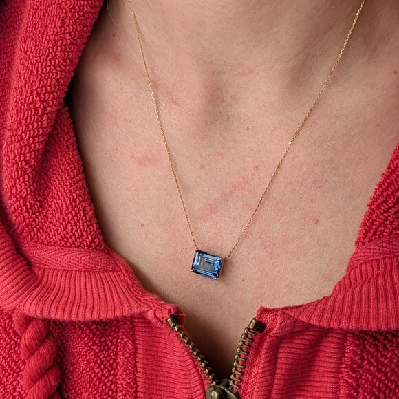 8.3cts London Blue Topaz Necklace in 14K Solid Gold | Fine Jewelry - Picture 3 of 8